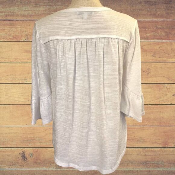 New Directions, Sm-Med, All White Peasant Style Belle Elbow Sleeve Top - Picture 4 of 6